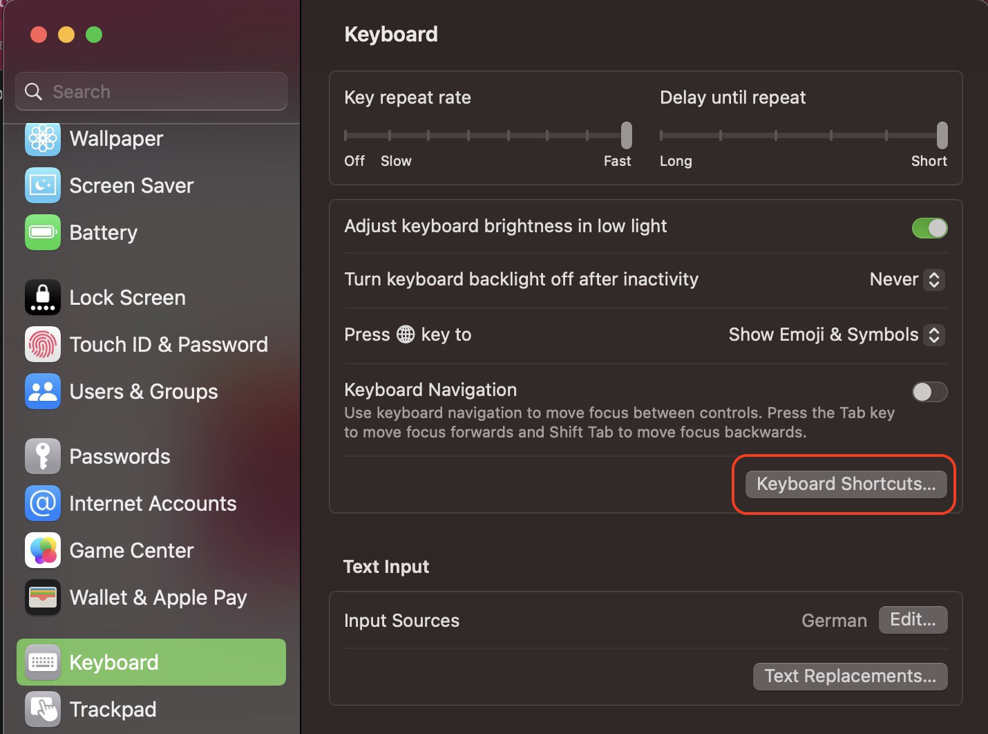 macos keyboard settings