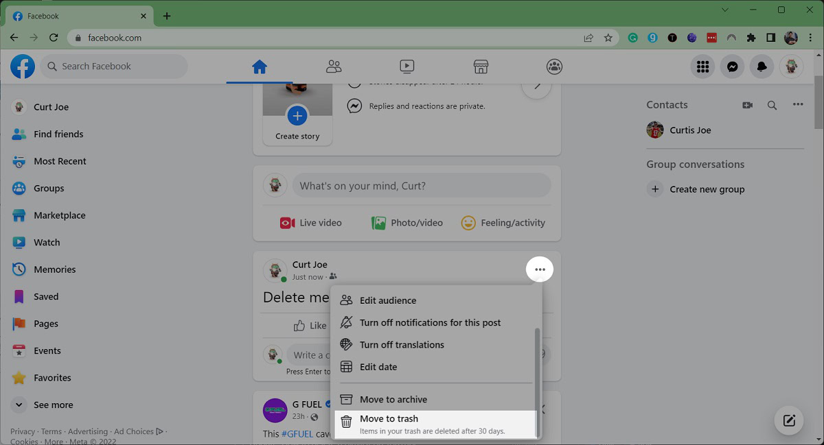 move a post to trash facebook