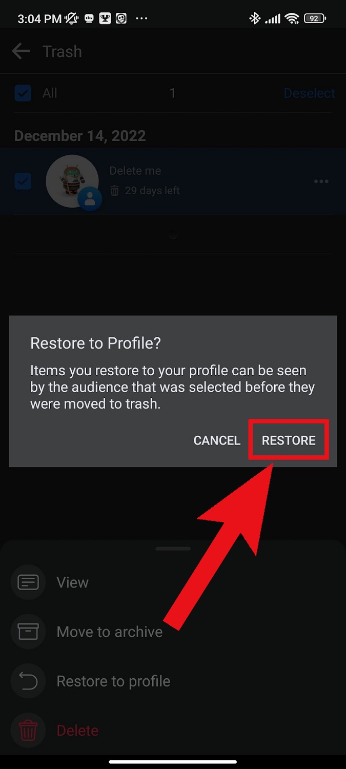 restore facebook mobile