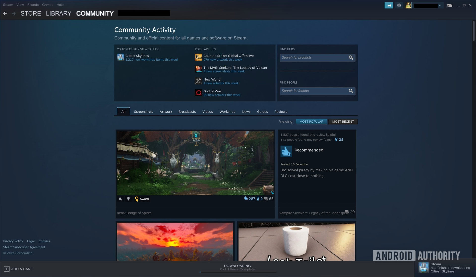 A screenshot of the Steam "Community" tab.