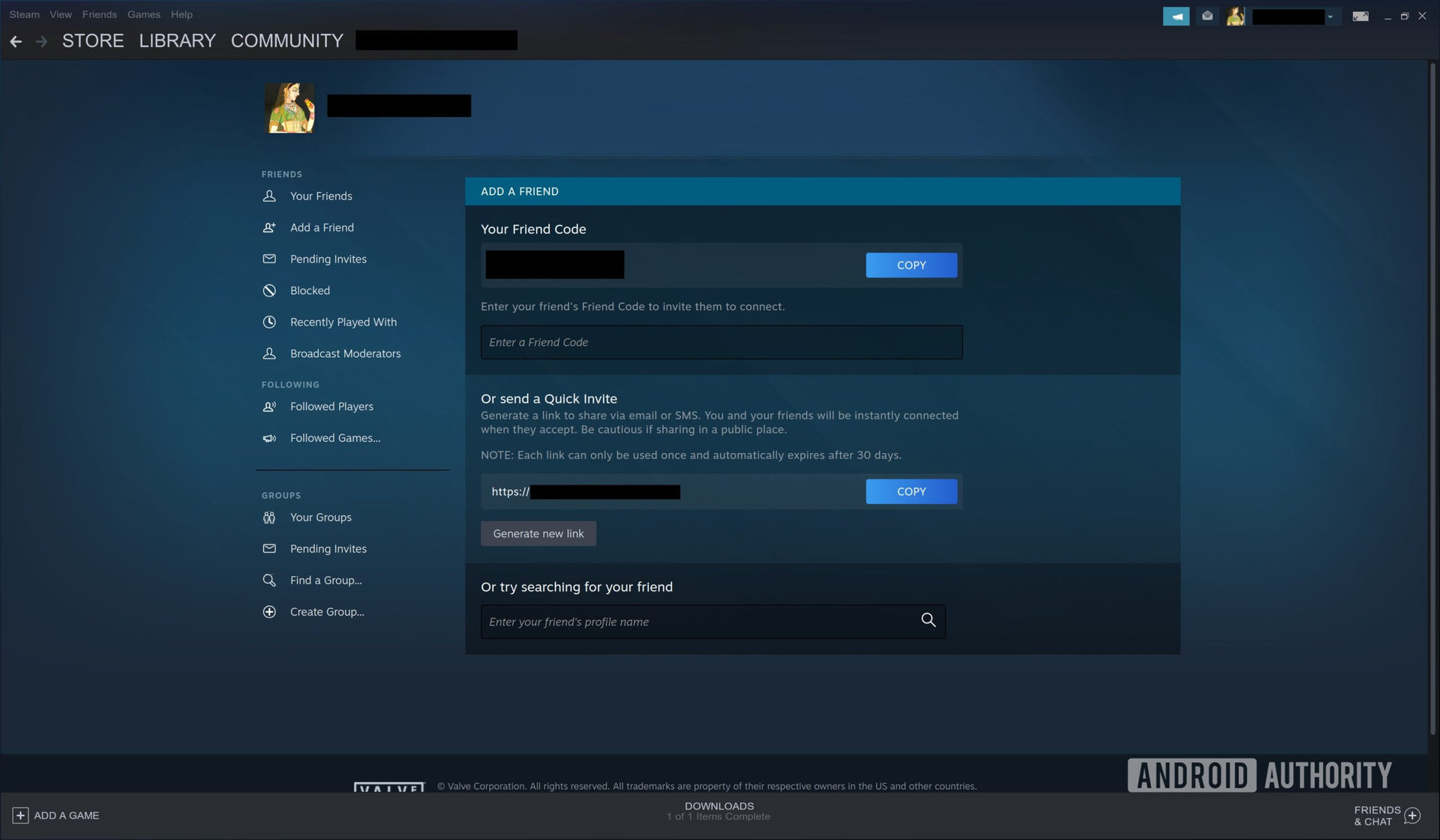 A screenshot of the Steam "Friends" tab.