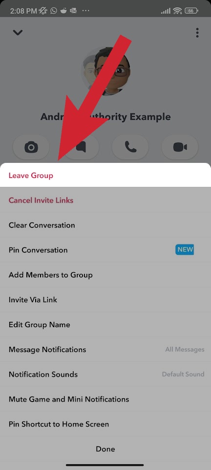 tap leave group snapchat