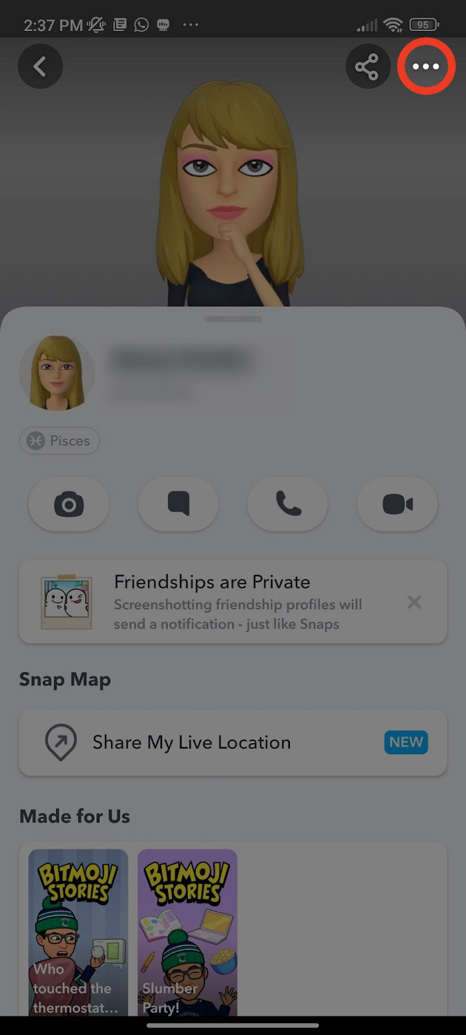 tap three dots on their profile snapchat