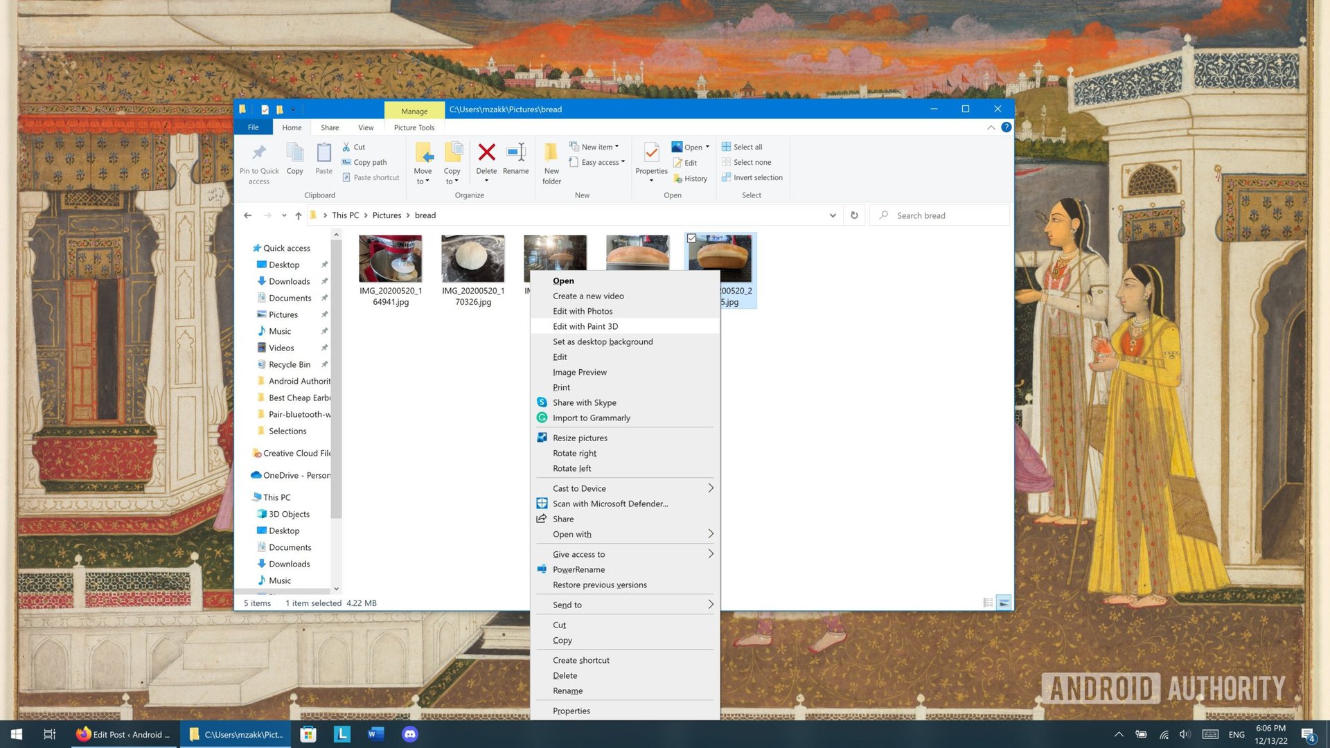 A screenshot of the Windows 10 right-click menu on an image showing the "Edit with Paint 3D" option highlighted.