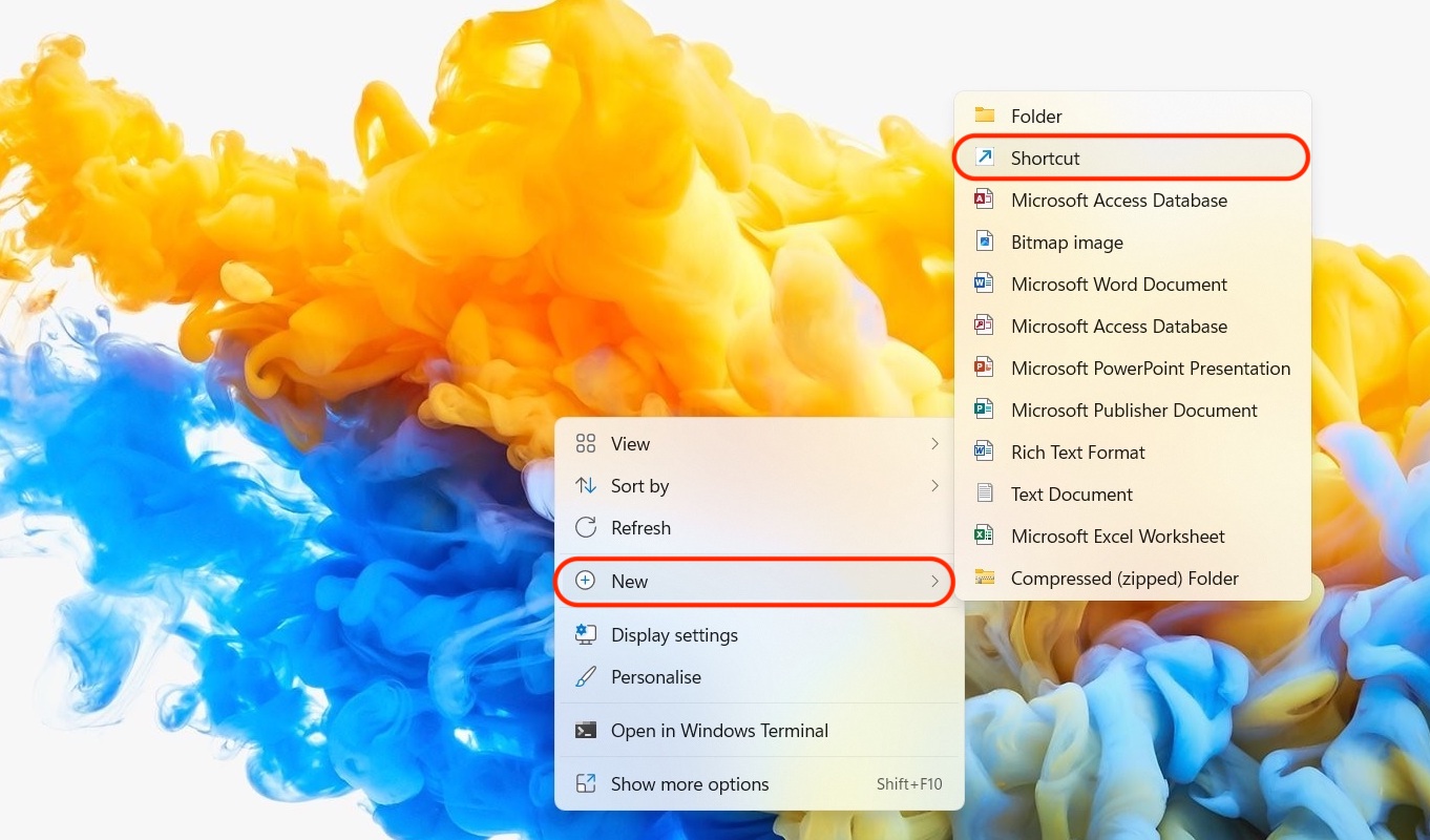 windows 11 create new shortcut option
