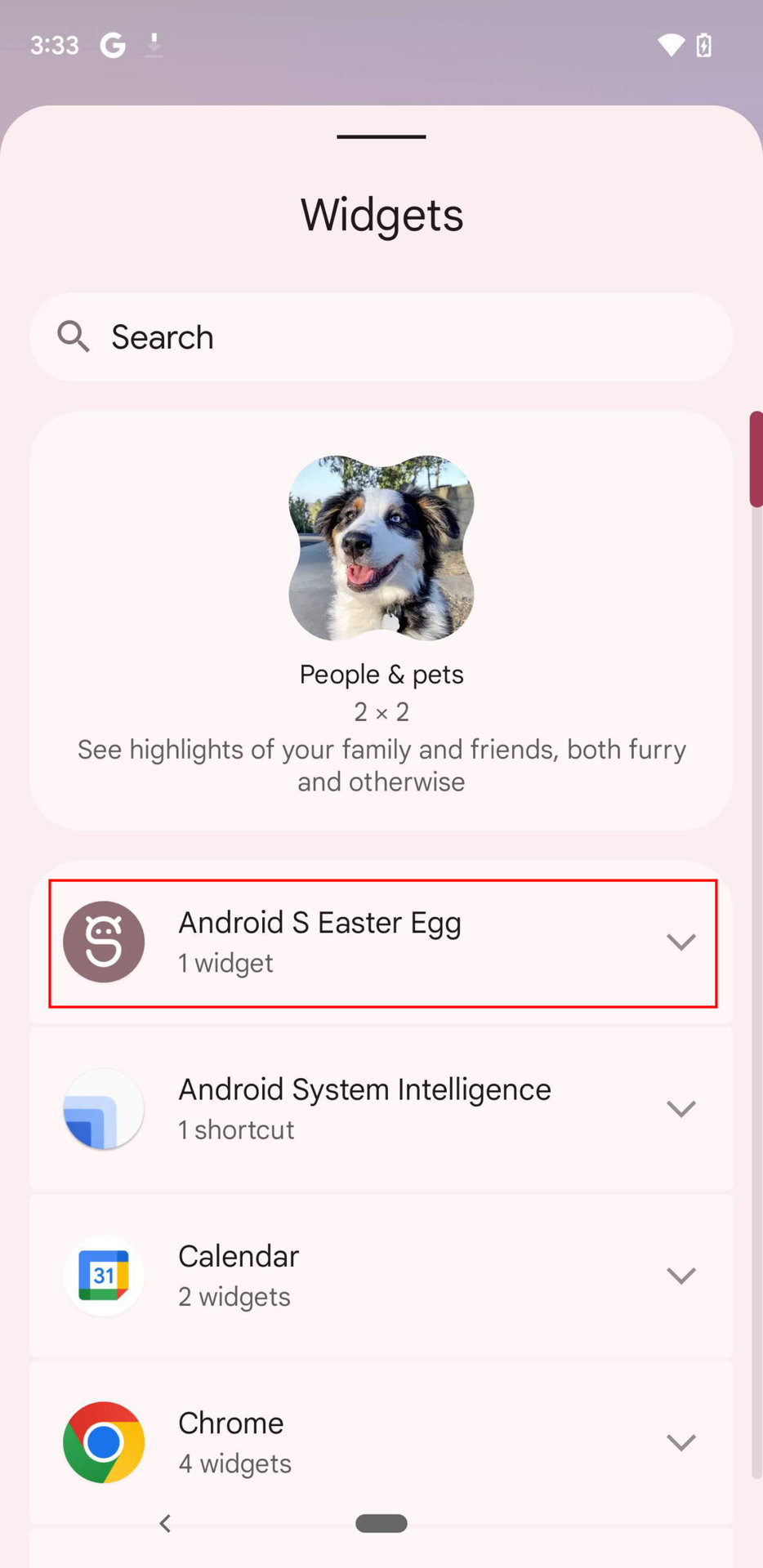 Android S Easter Egg widget 2