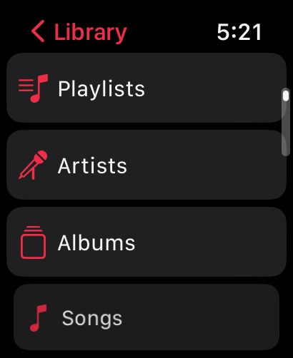 Apple Watch Screenshot Music Library