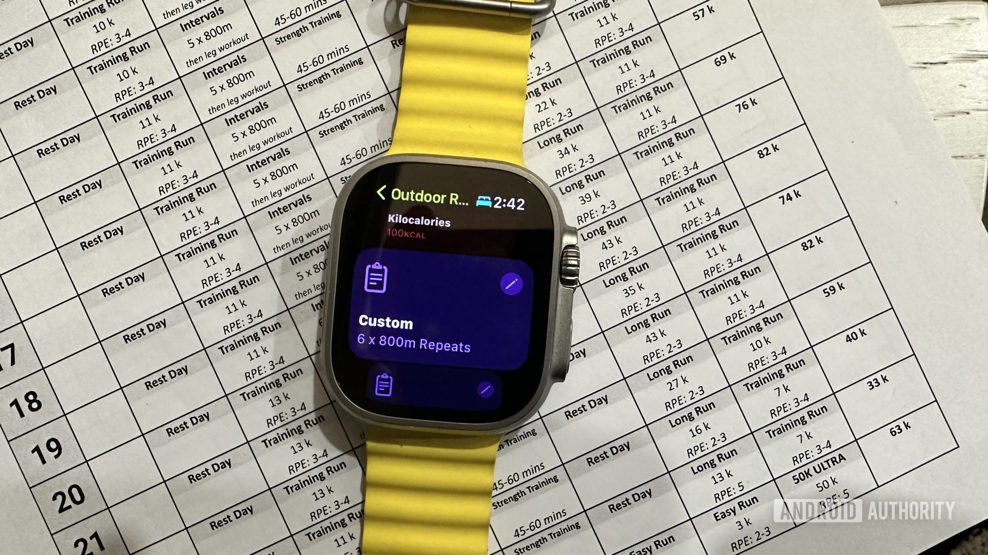 Apple Watch Ultra on a training chart