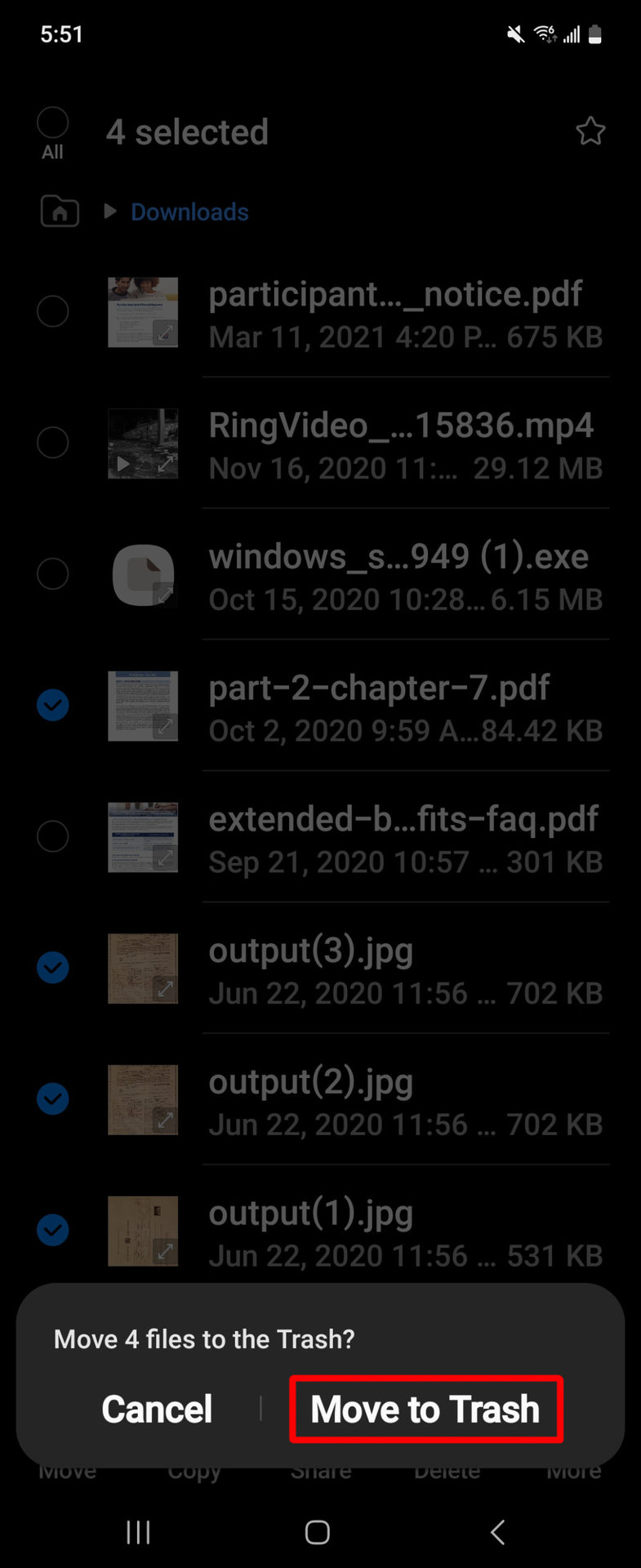 Delete Downloads Samsung My Files Confirm Send Files to Trash