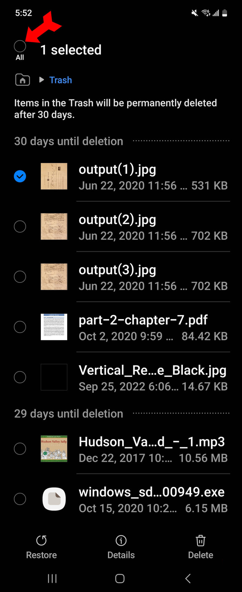 Samsung My Files Tap on All