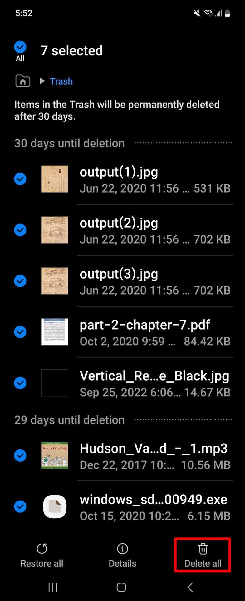 Delete Downloads Samsung My Files Tap on Delete All