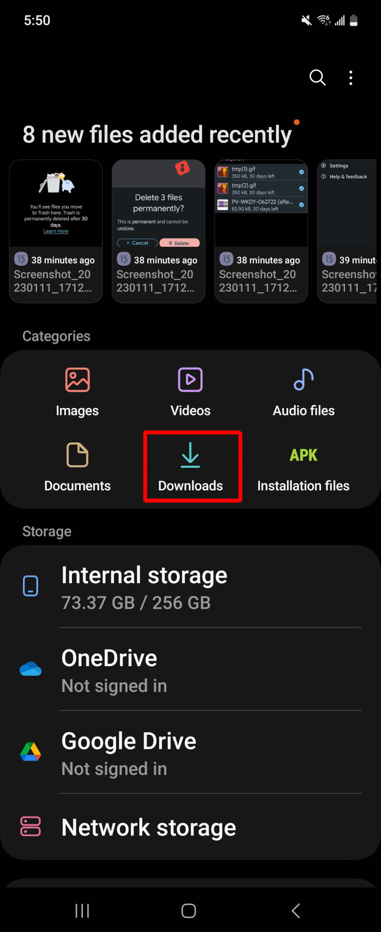 Delete Downloads Samsung My Files Tap on Downloads
