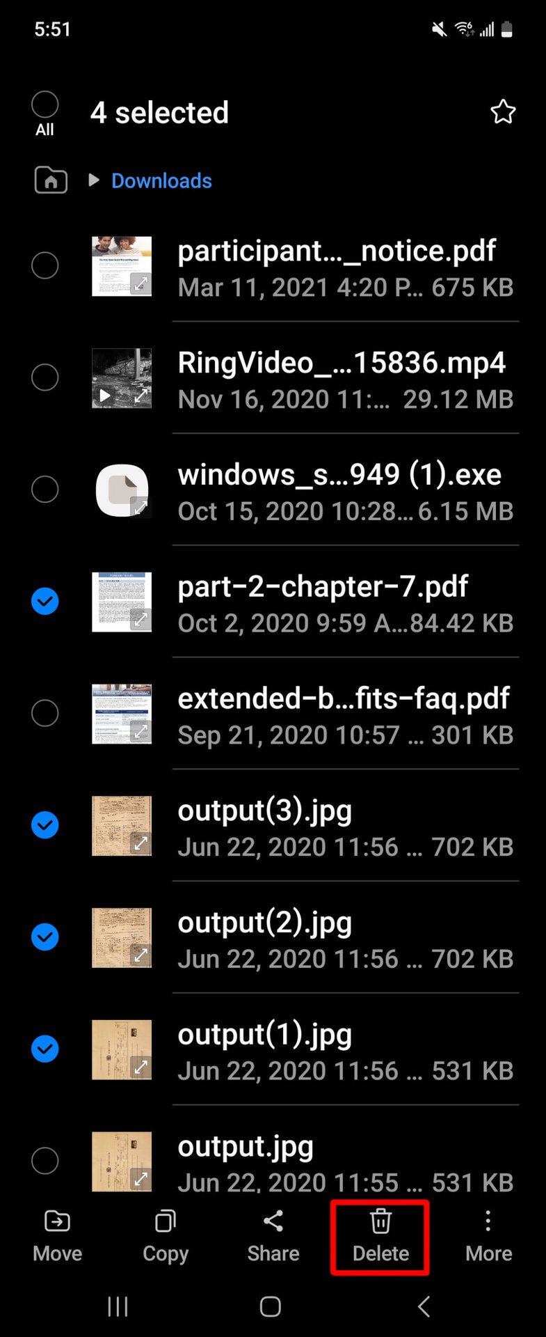 Delete Downloads Samsung My Files Tap on delete