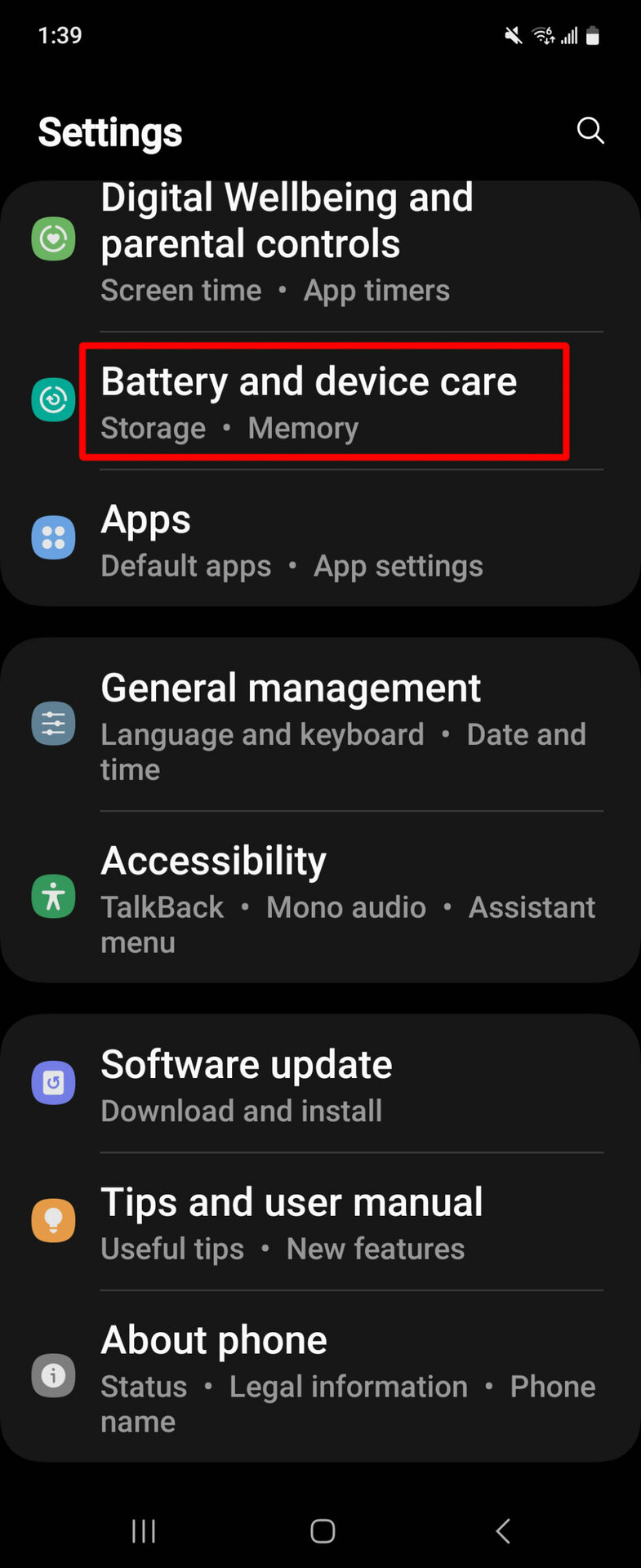 Empty Android Trash Tap on Battery and Storage
