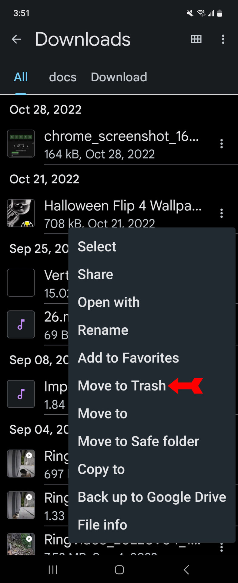 Files by Google Tap on Move to Trash