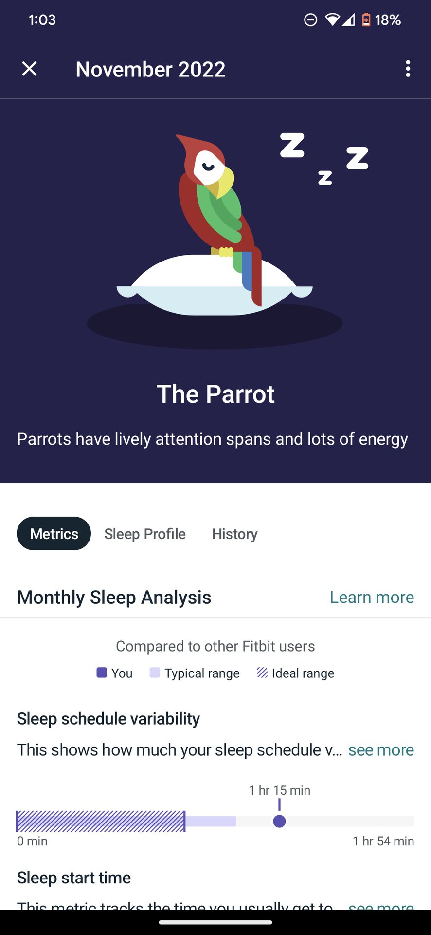 Fitbit Sleep Profile Metrics