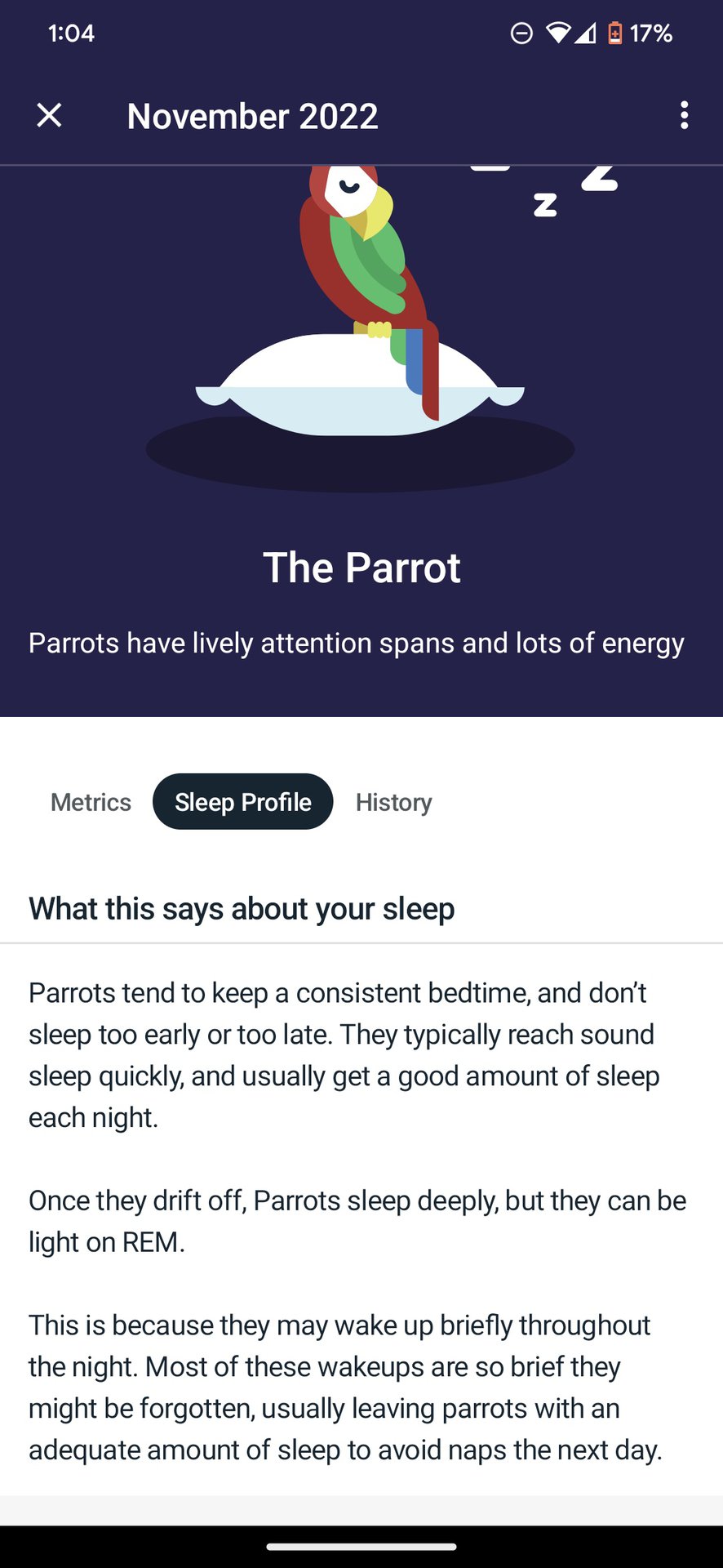 Fitbit Sleep Profile Parrot