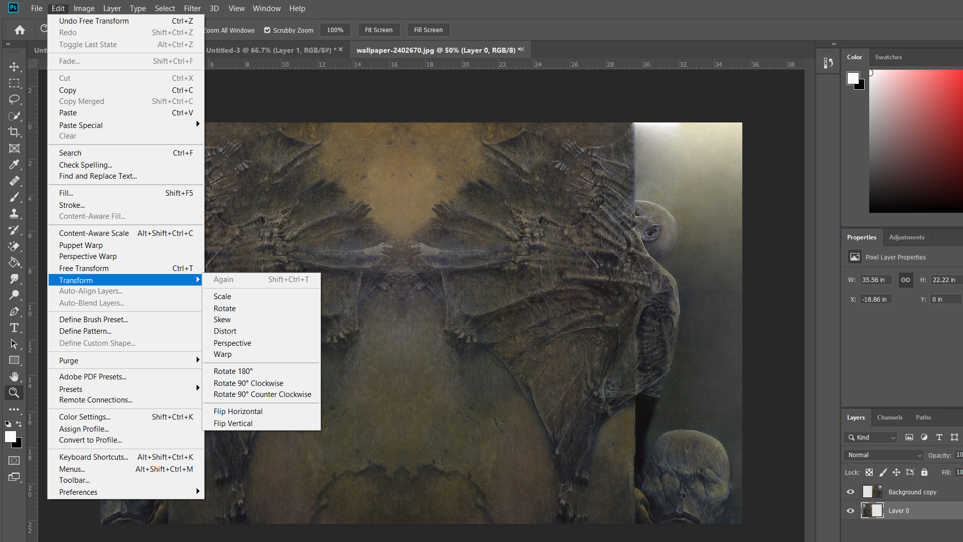 Flipping a layer in Adobe Photoshop