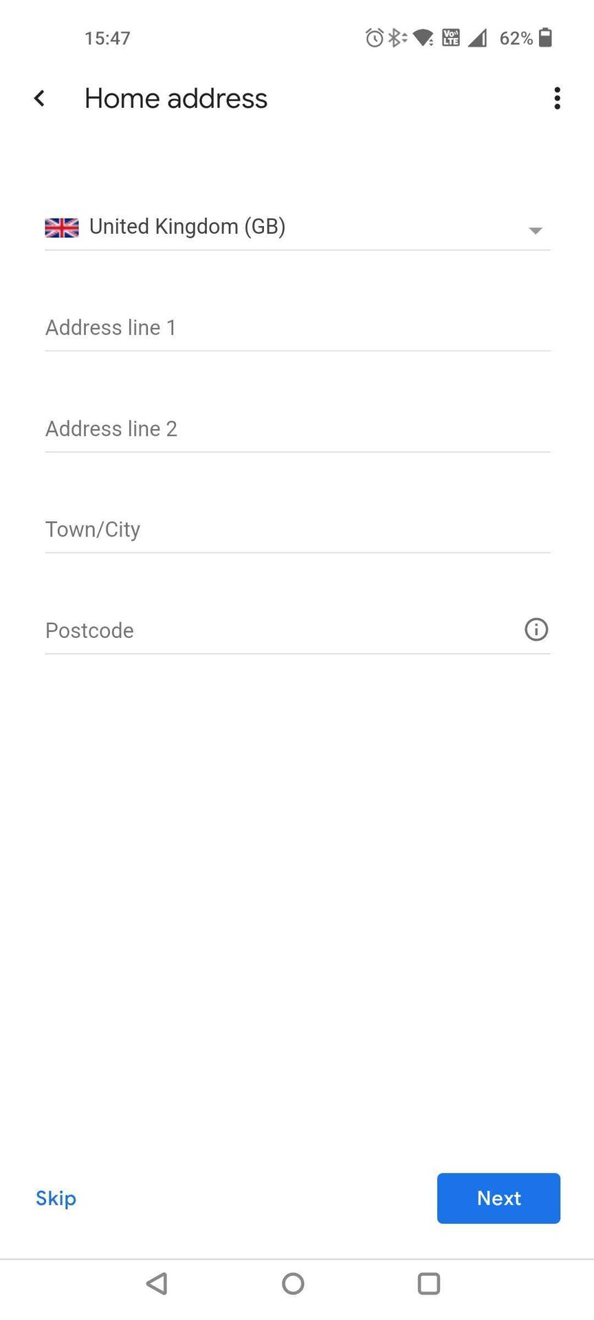 Google Home Address Screen