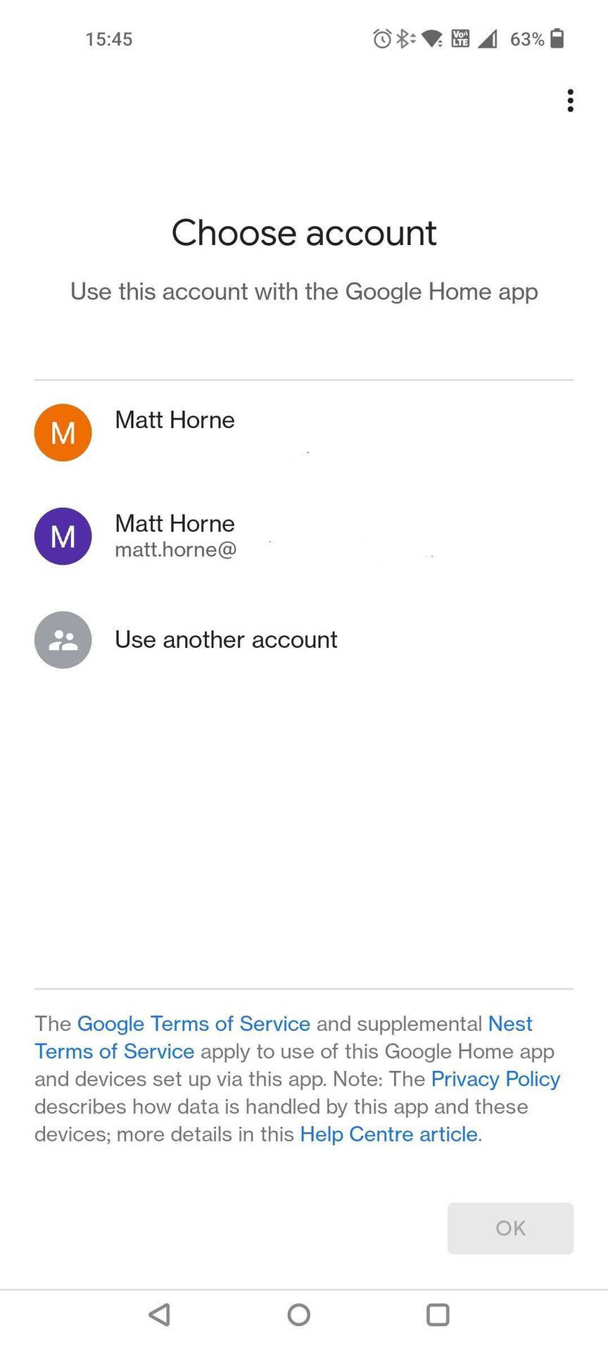 Google Home Choose Account