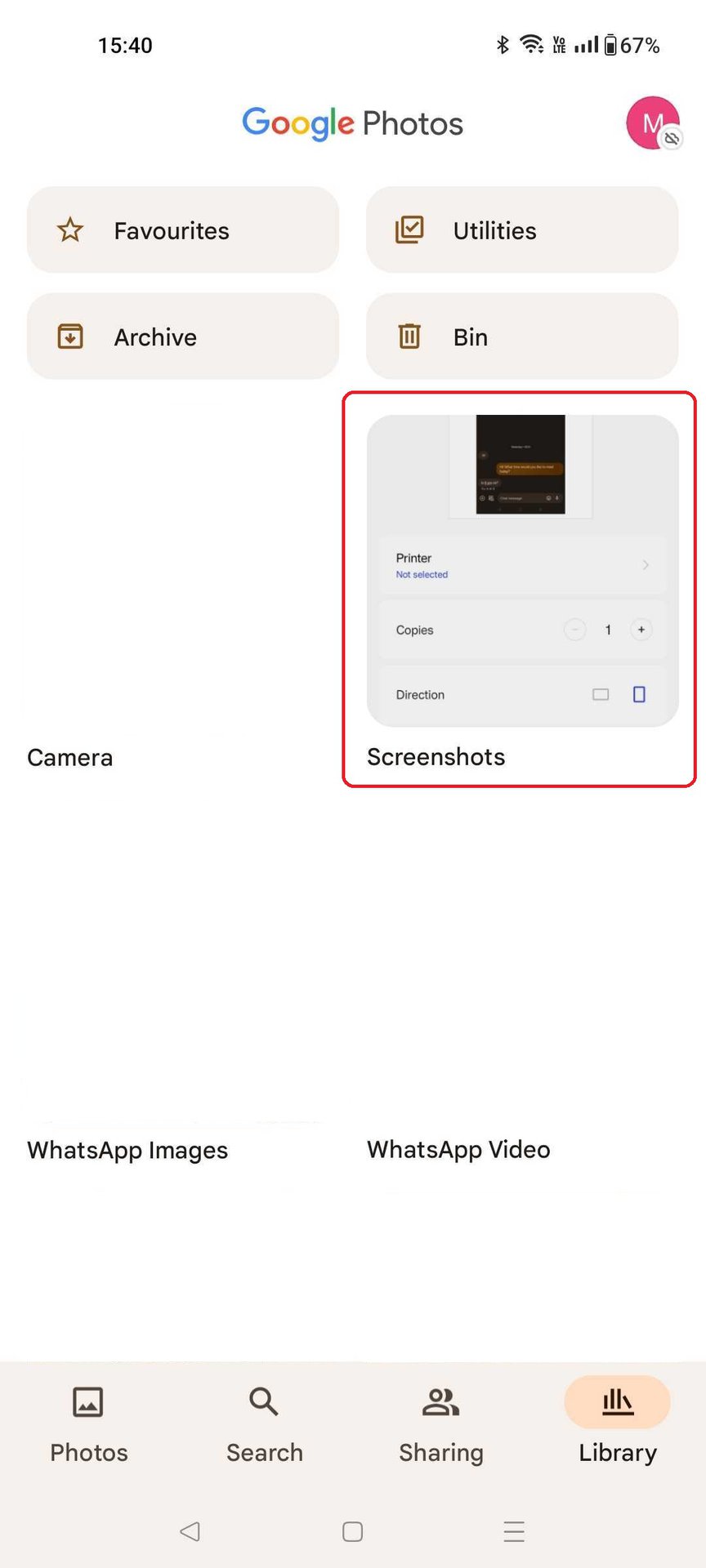 Google Photos Library Screen