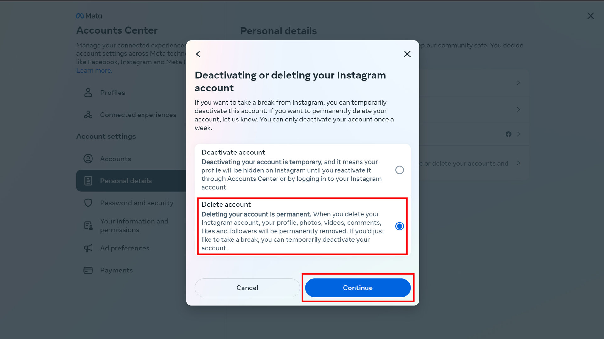 How to delete Instagram account on a browser 5
