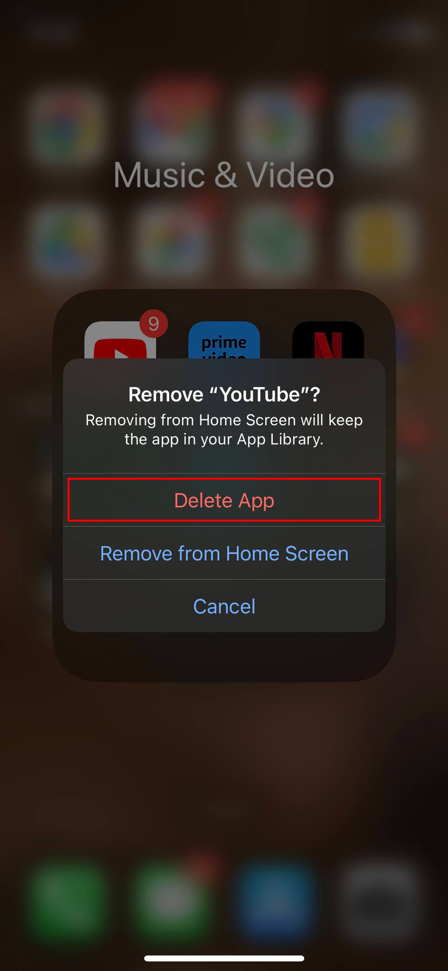 How to delete the YouTube app on iPhone 3