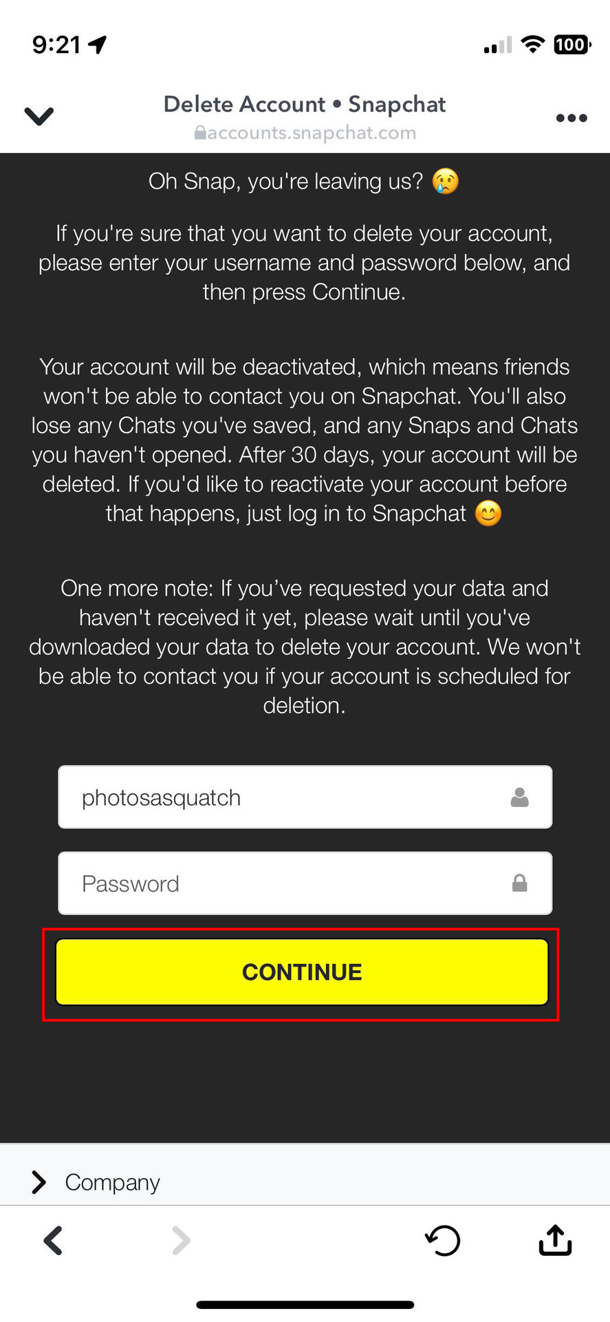 How to delete your Snapchat account in iOS app 6