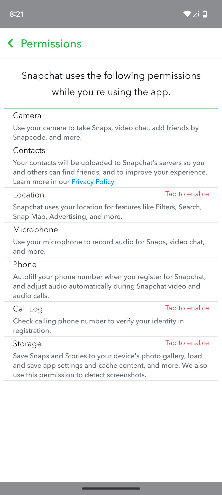 How to edit permissions in Snapchat for Android 4
