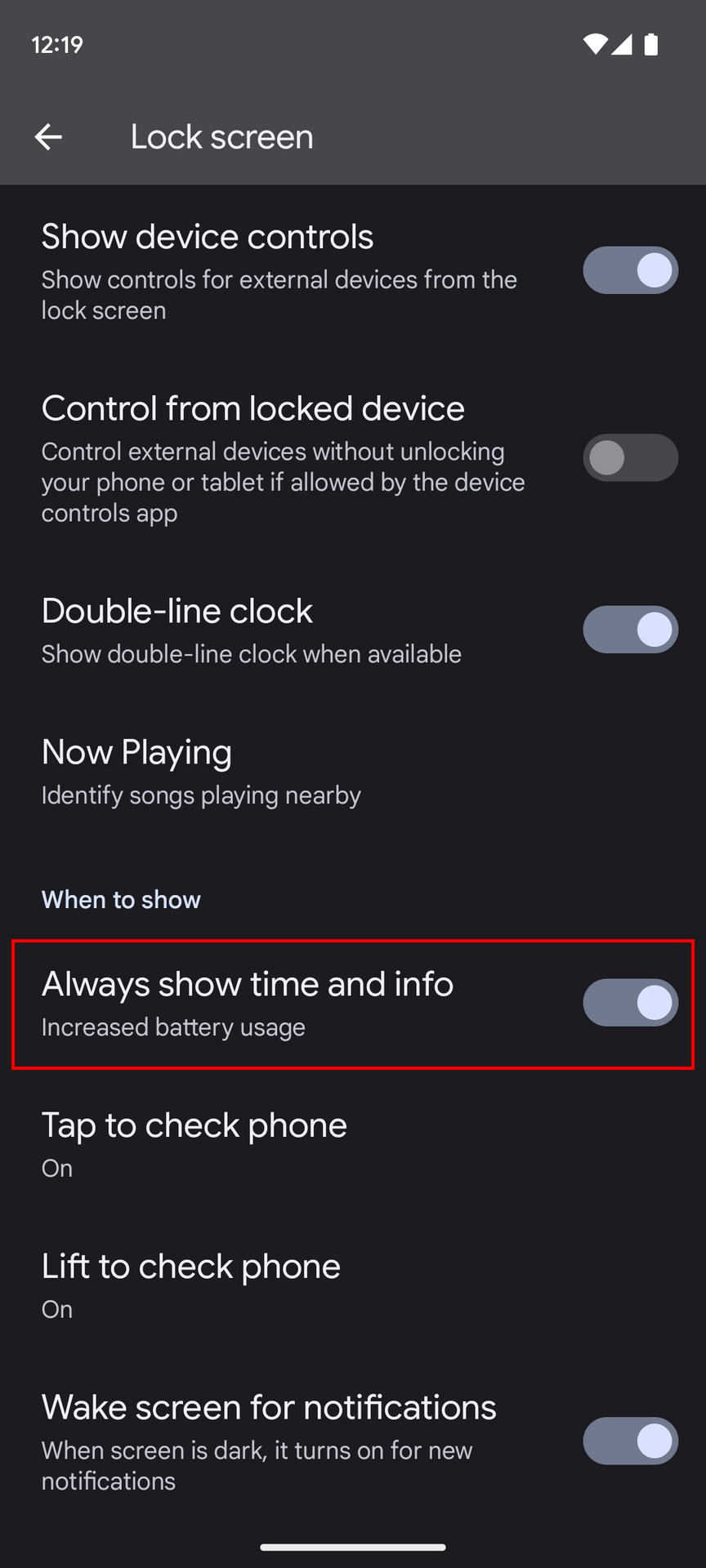 How to enable Always show time and info on Pixel 7 3