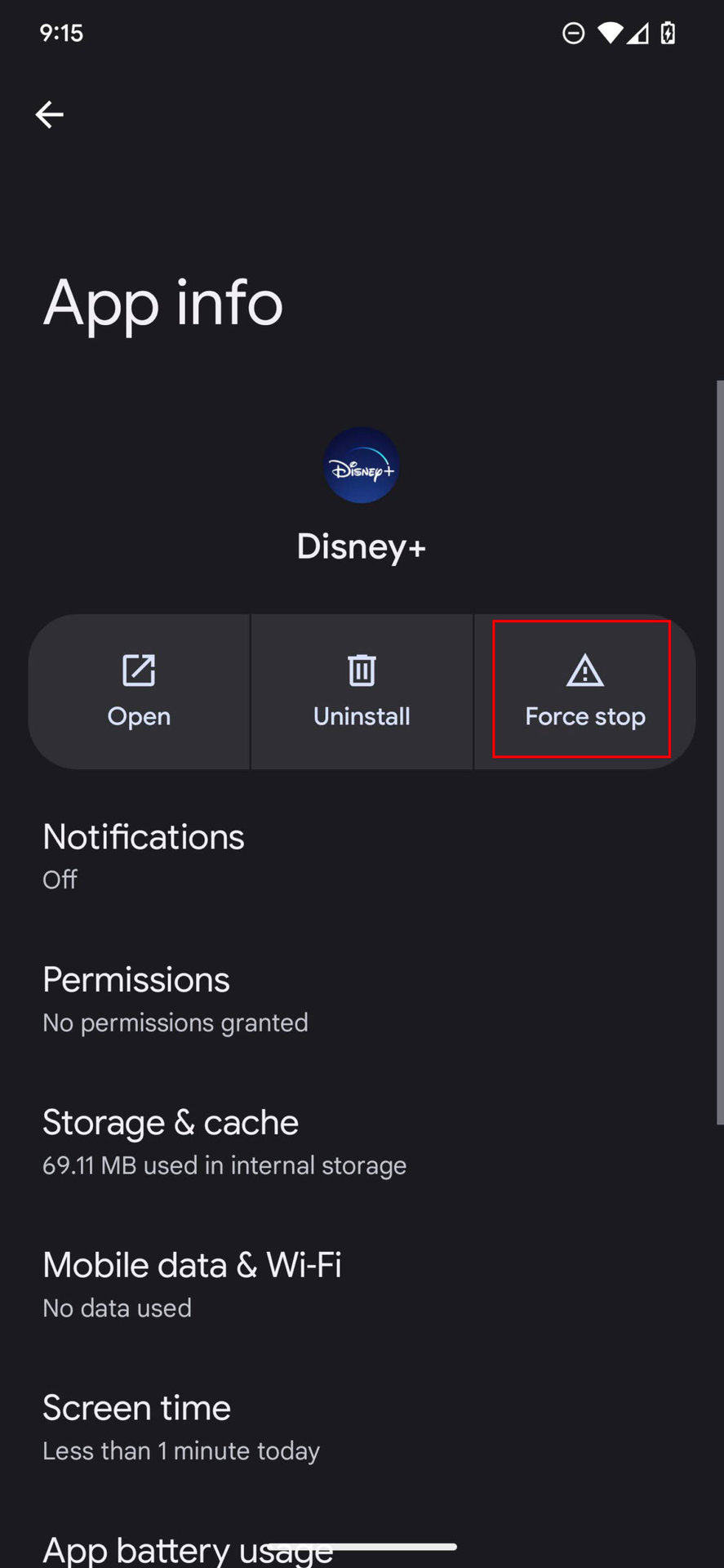 How to force close Disney Plus on Android 13 3