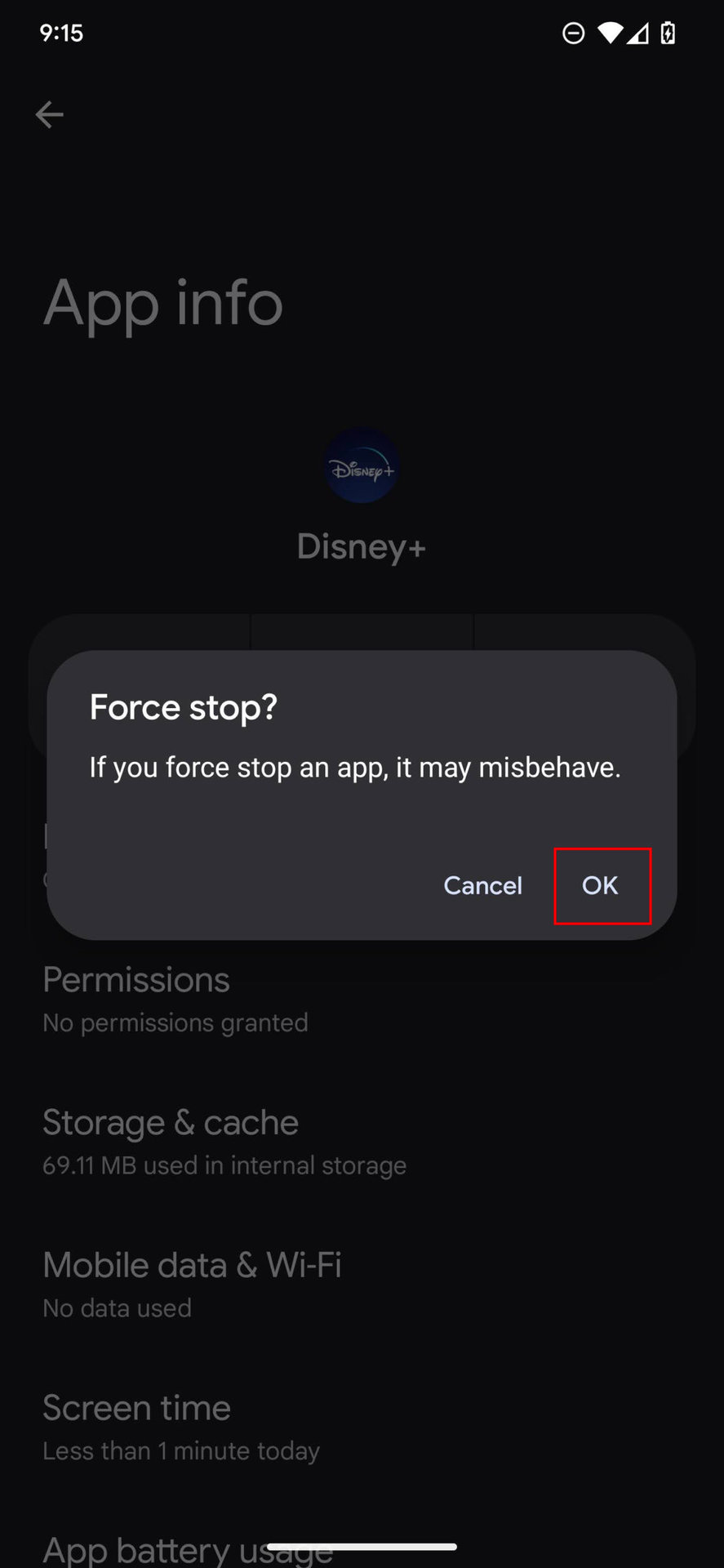 How to force close Disney Plus on Android 13 4