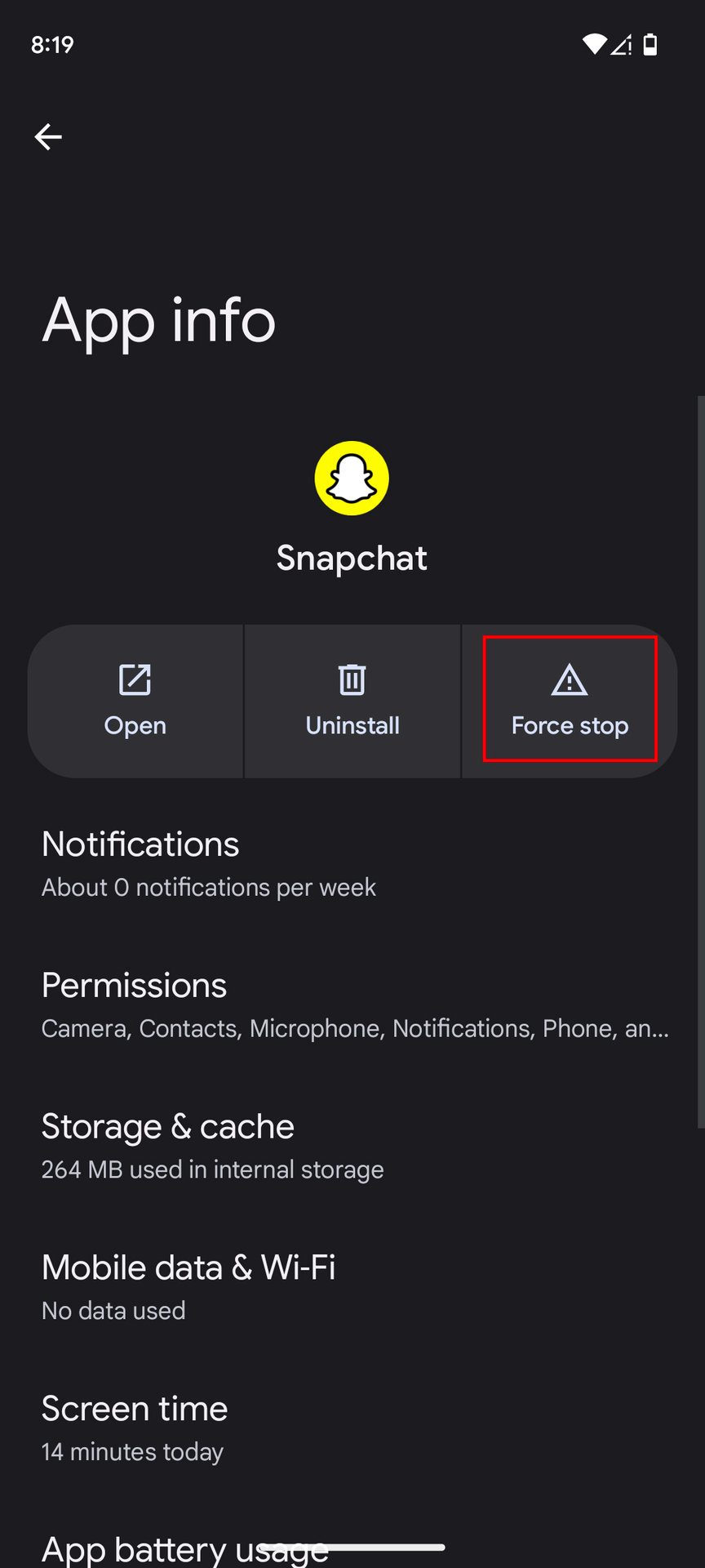 How to force close Snapchat on Android 3