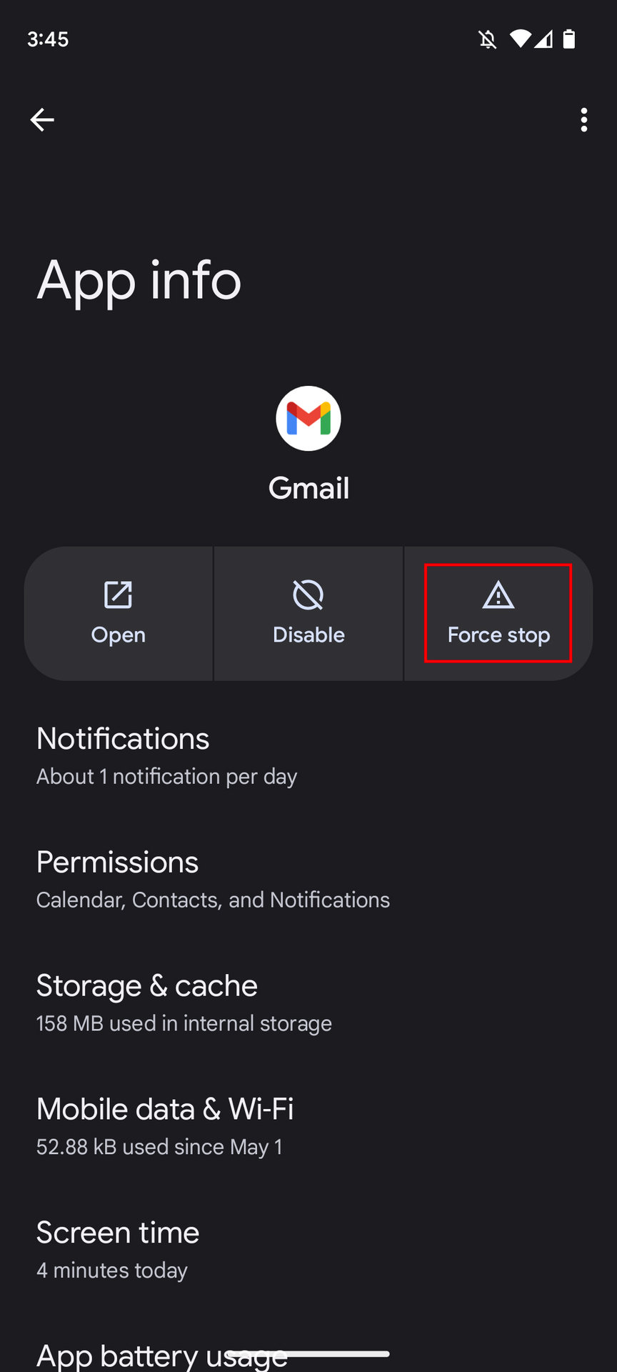 How to force stop Gmail on Android 3