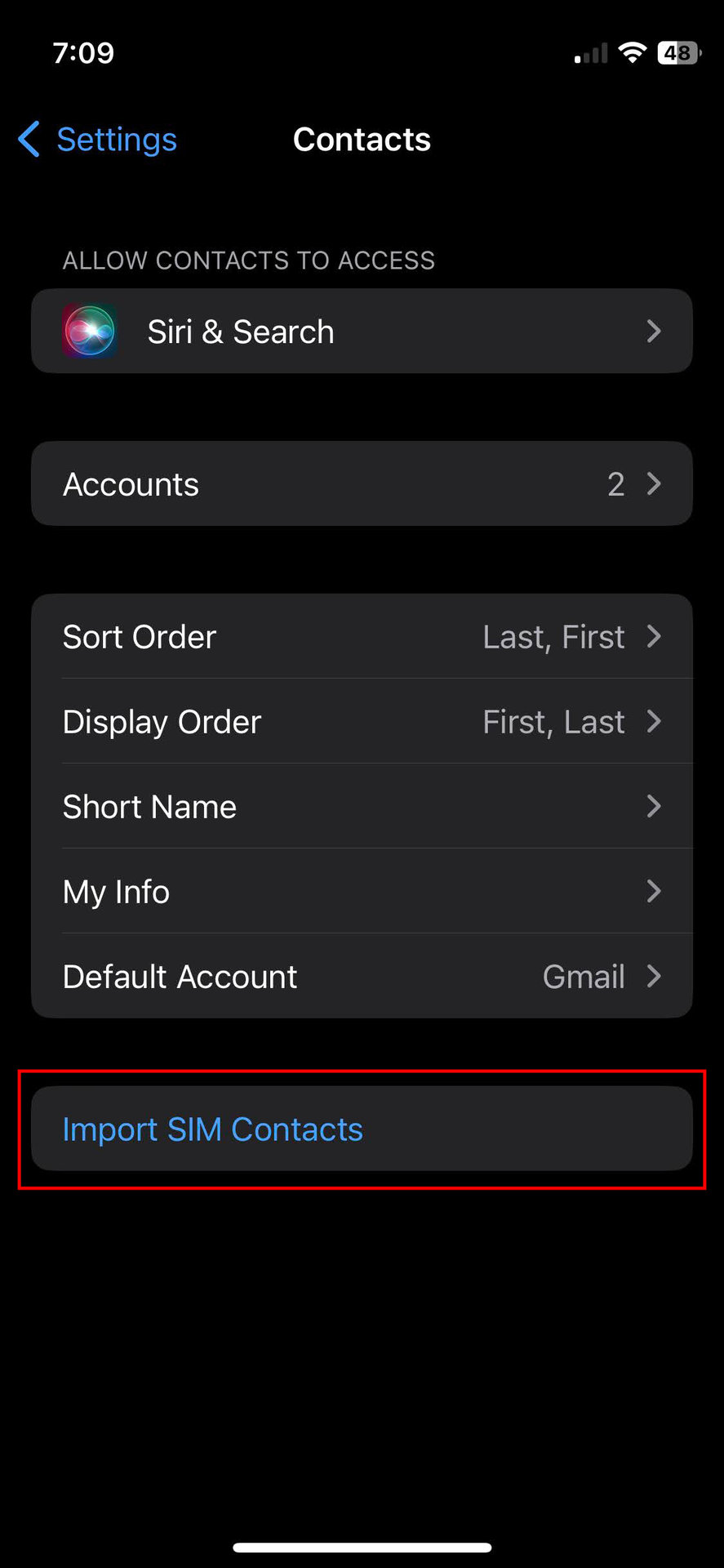 How to import contacts from SIM card to iPhone 2