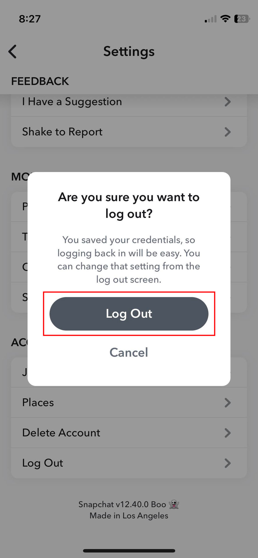 How to log out of Snapchat on iPhone 4