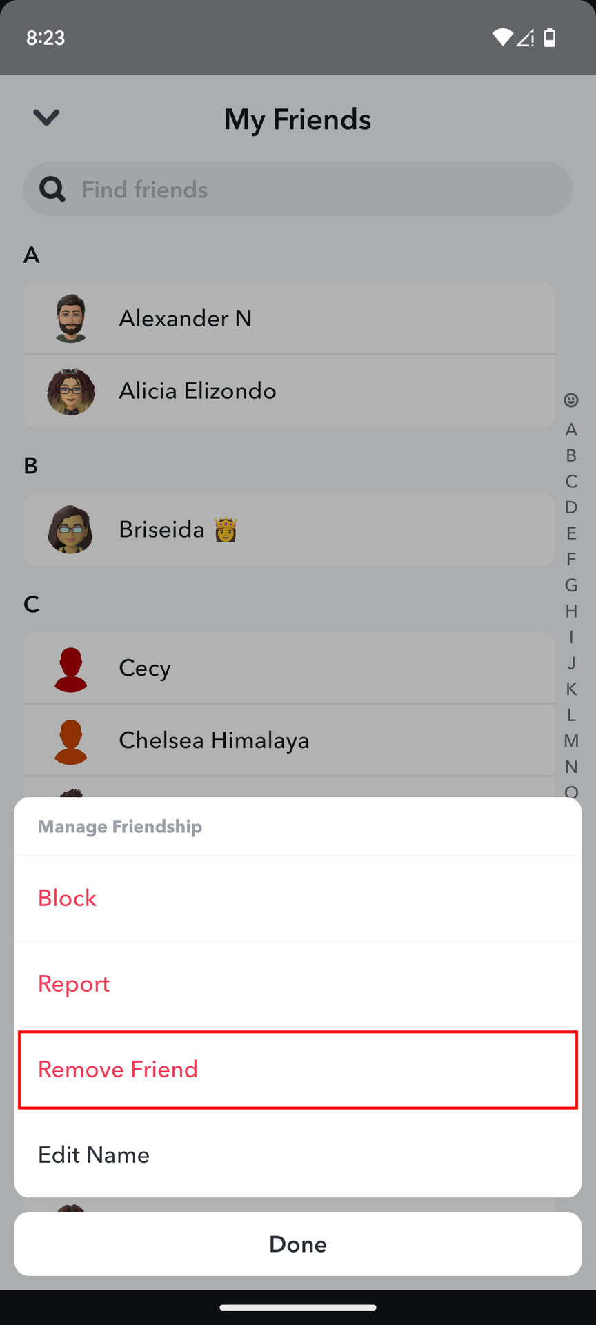 How to remove a friend on Snapchat for Android 5