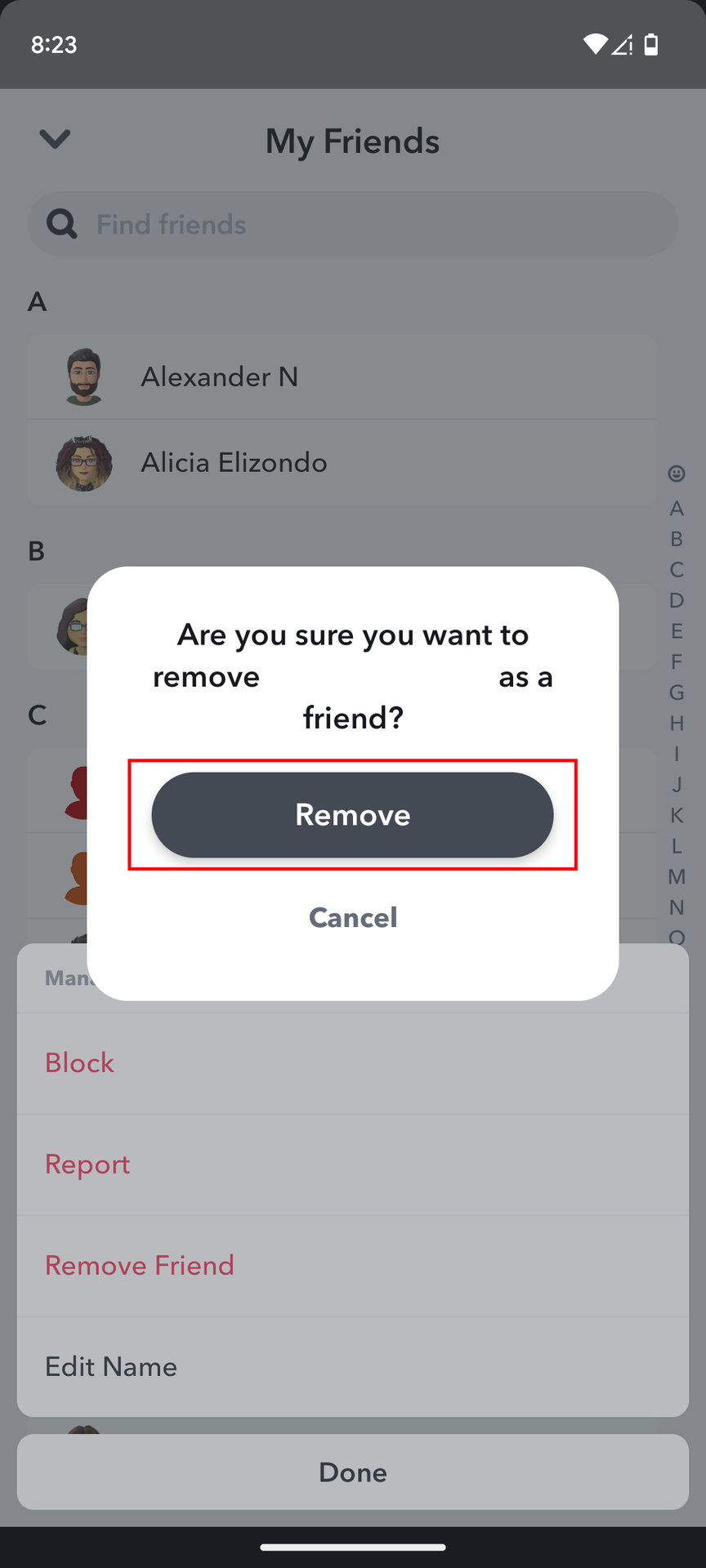 How to remove a friend on Snapchat for Android 6