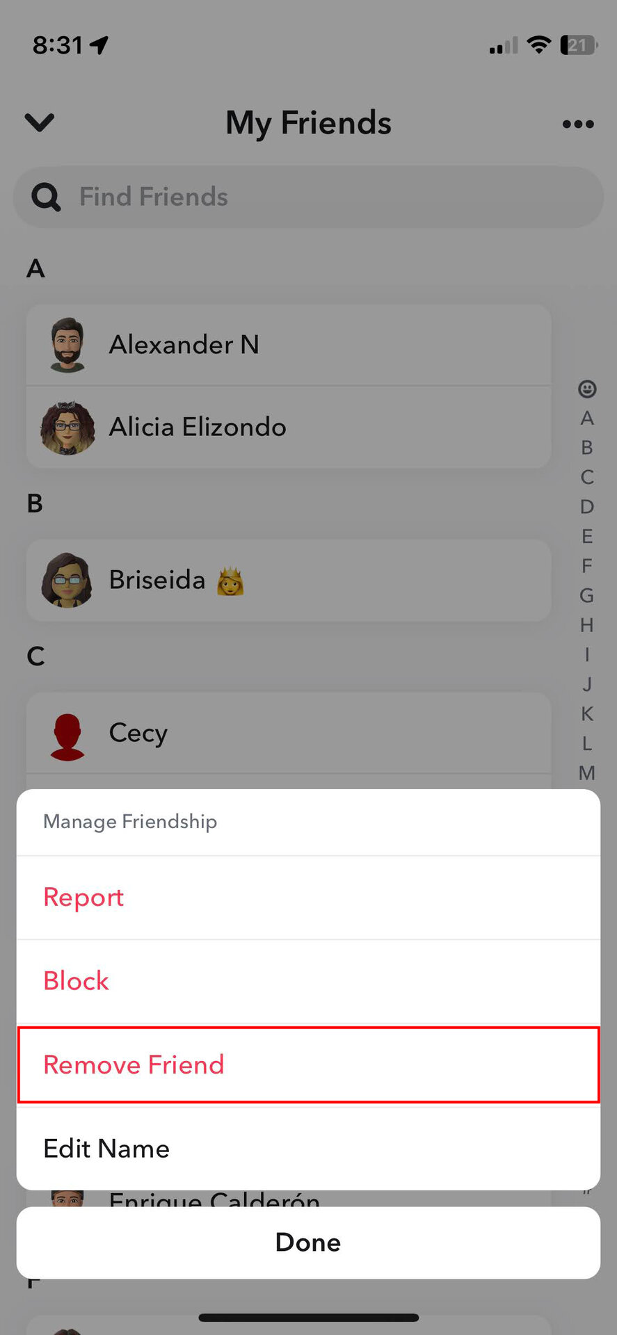 How to remove a friend on Snapchat for iPhone 5