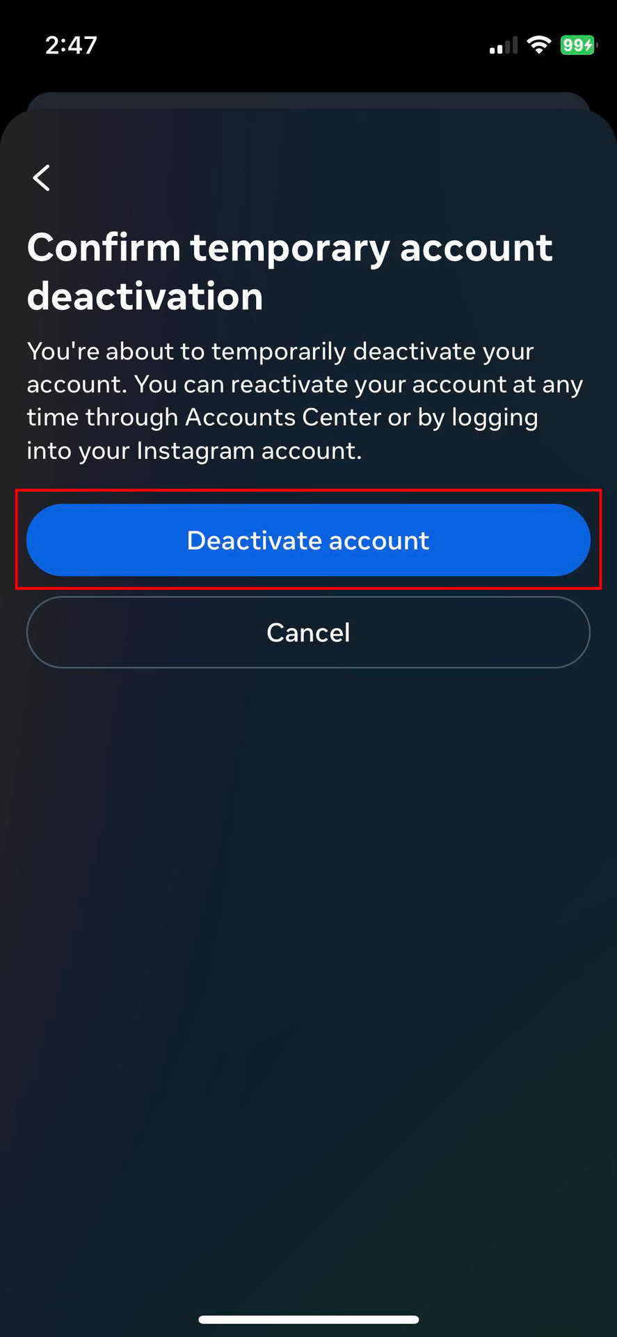 How to temporarily deactivate Instagram account on iPhone 9
