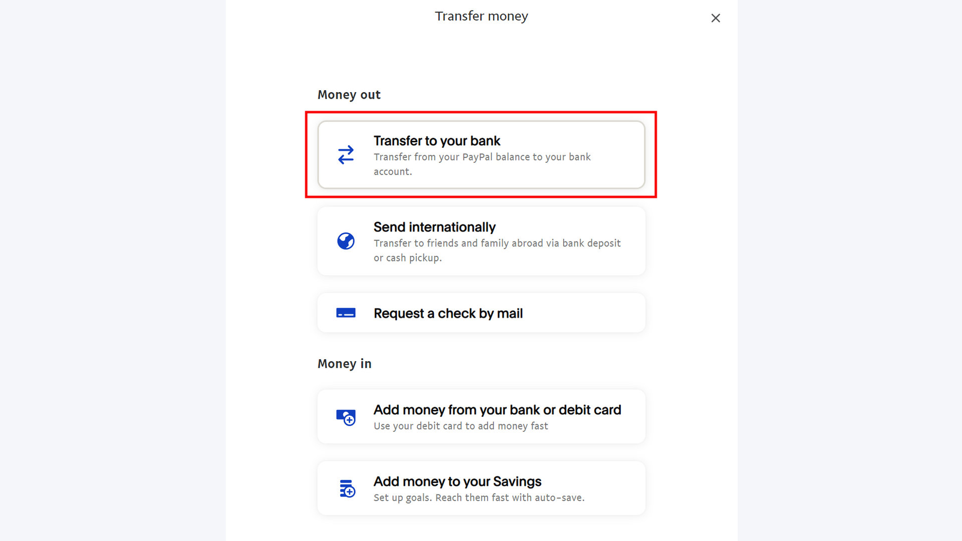 How to transfer from PayPal to bank 2
