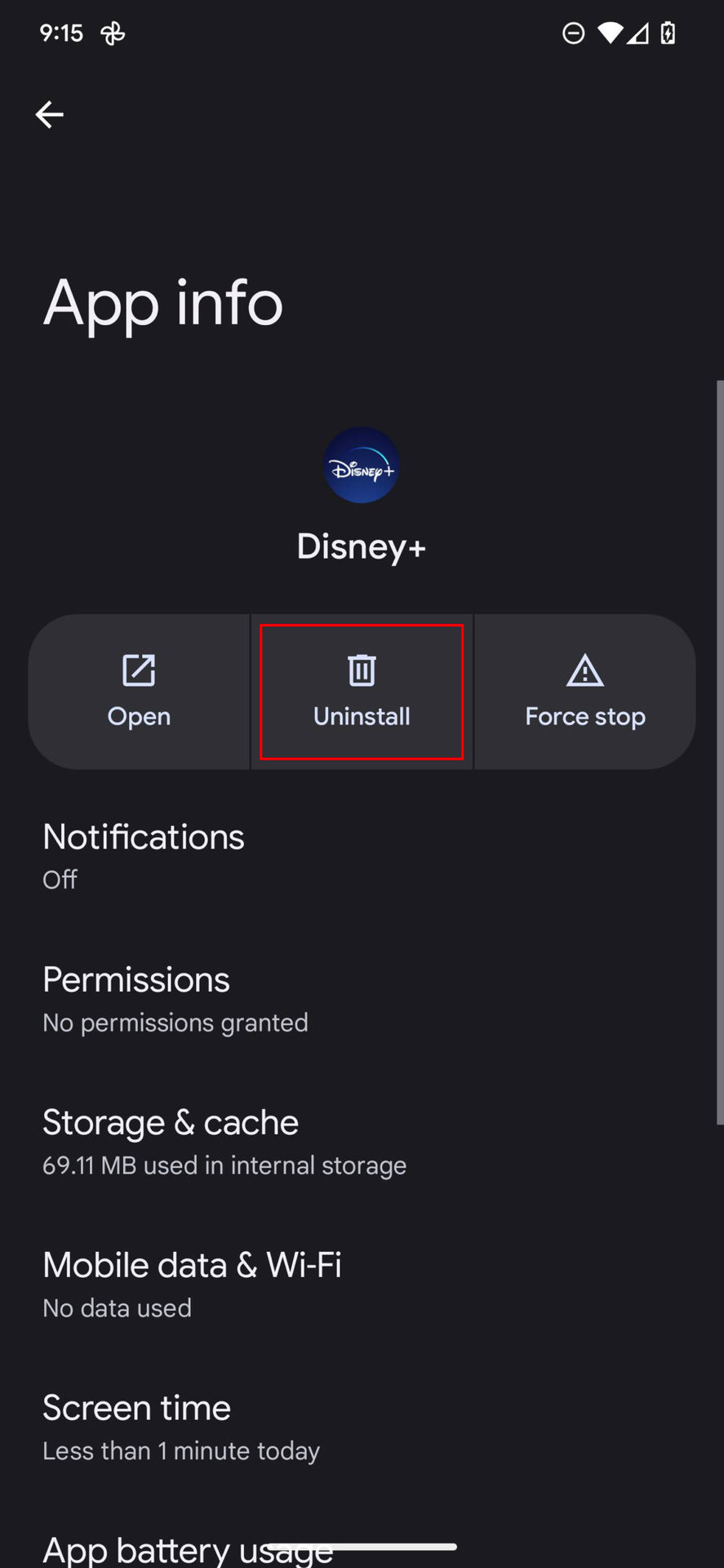 How to uninstall Disney Plus on Android 13 3