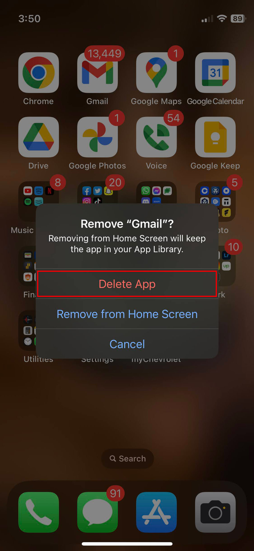 How to uninstall Gmail app on iPhone 3