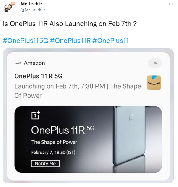 OnePlus 11R Amazon Hindistan Mr Techie twitter