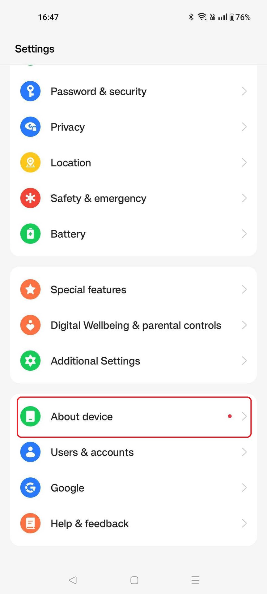 OnePlus 8 settings menu about phone