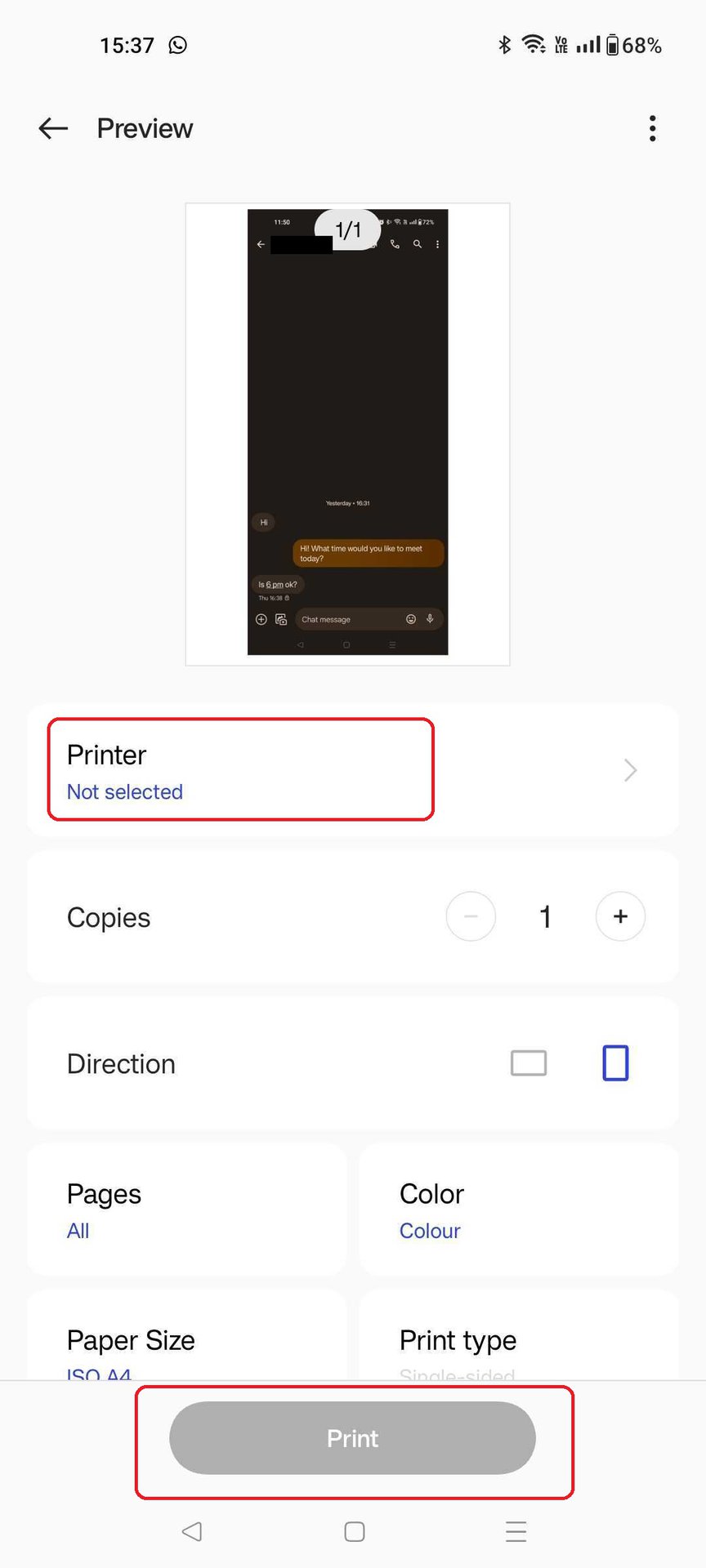Print Option in Google Photos