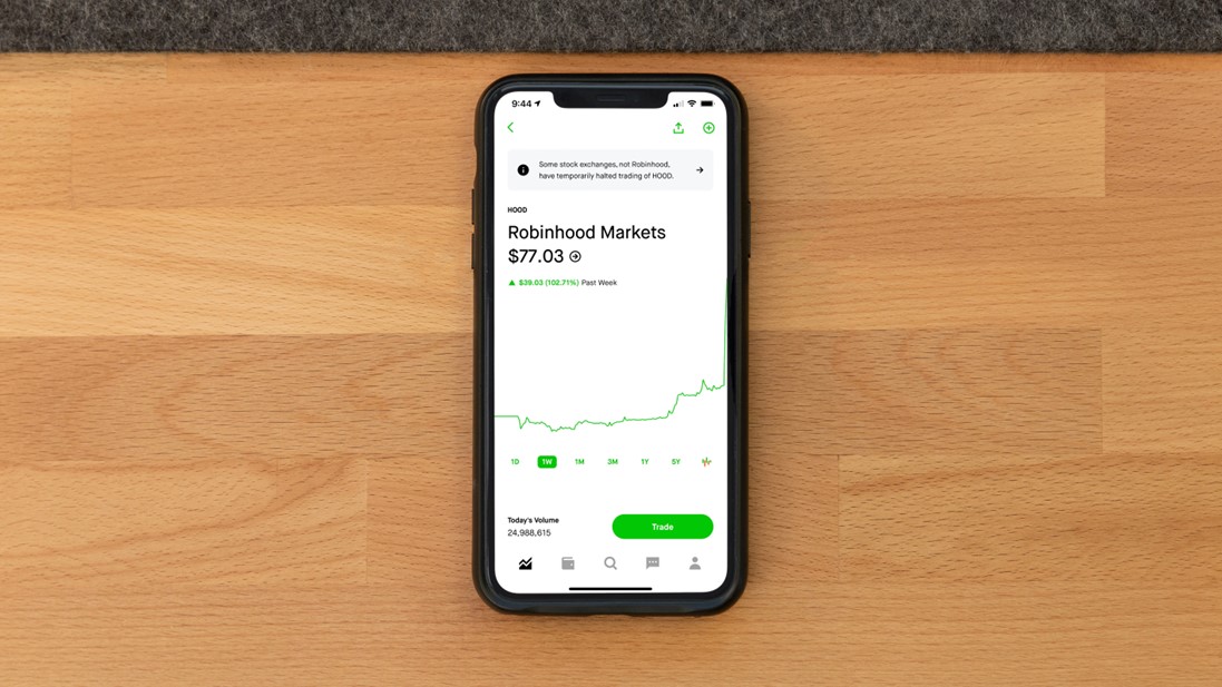 Robinhood app on smartphone showing stock chart