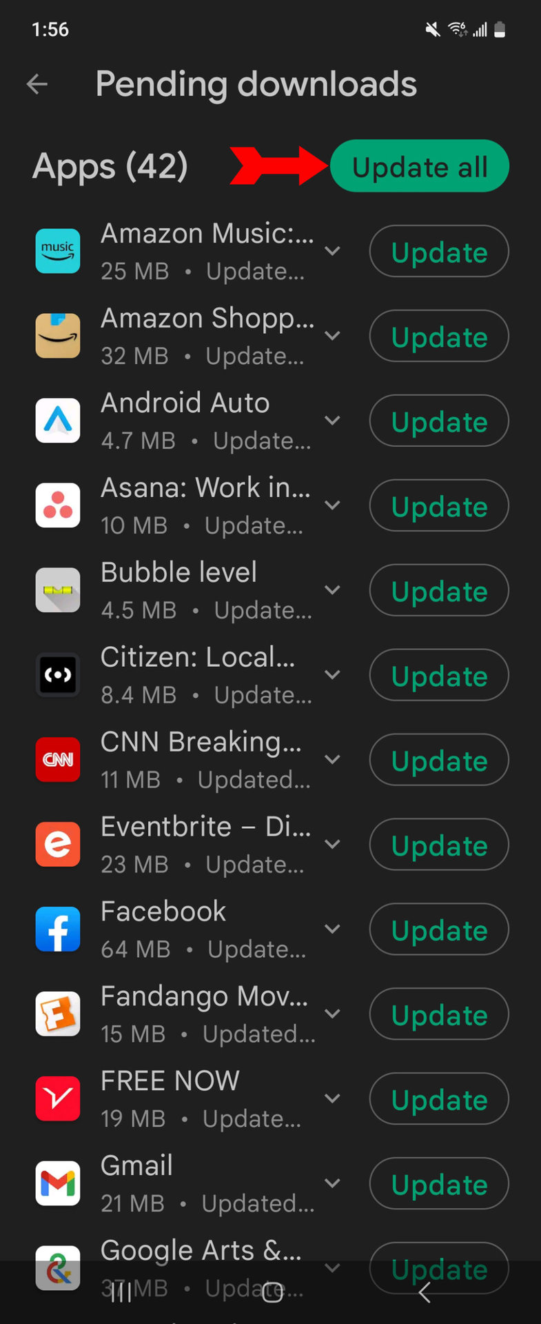 Update Android Apps List of Apps to Update