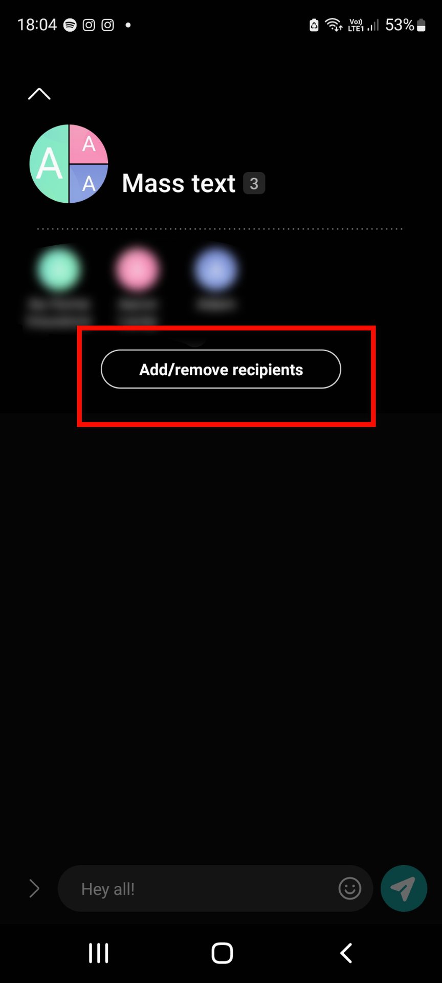 Add/remove recipients from group text on Android.