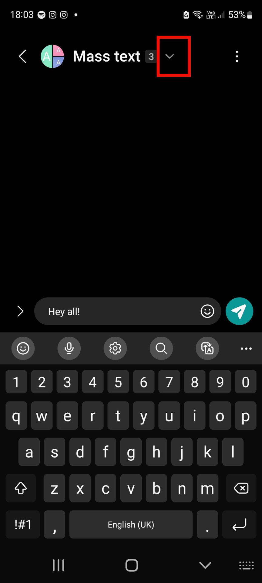 Add somebody to group text on Android drop down arrow.